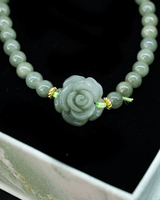 Rose Beaded Green Jade Bracelet