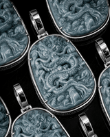 White Golden Lucky Coin Border Dragon Flying Over 4 Seas Jade Pendant