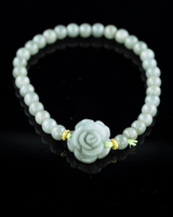Rose Beaded Green Jade Bracelet