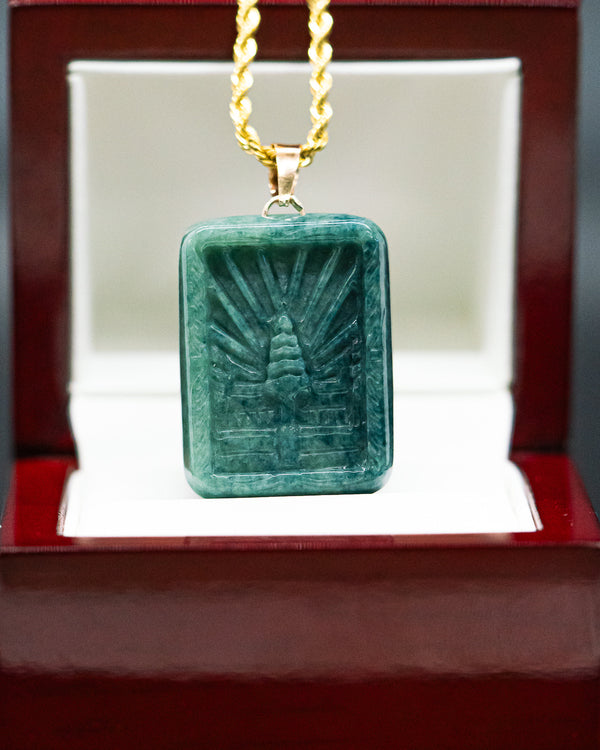 Micro Angkor Wat Green Jade Pendant