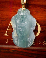 Guan Yu Head Blue Water Jade Pendant