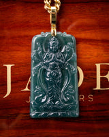Standing Guan Yin 100 Arms Bodhisattva Blue Water Jade Pendant