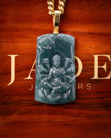 Meditating Guan Yin 100 Arms Bodhisattva Blue Water Jade Pendant