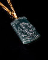 Meditating Guan Yin 100 Arms Bodhisattva Blue Water Jade Pendant