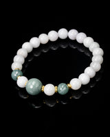 Three Green Bead White Jade Bracelet