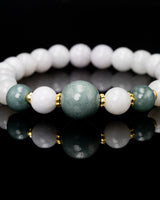 Three Green Bead White Jade Bracelet