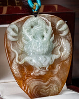 Red/White Dragon Shield Jade Pendant