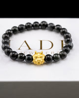 Dragon Head Beaded Black Jade Bracelet