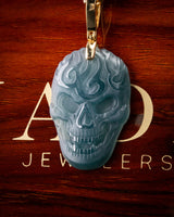 Flaming Skull Blue Water Jade Pendant