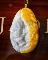 Two-Tone White/Yellow Guan Gong Dragon Jade Pendant