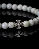 Silver Floral Cross Jade Bracelet