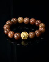 Gold Lucky Coin Ball Charm Large Red Beaded Jade Bracelet