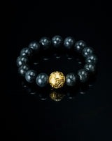 Gold Lucky Coin Ball Charm Large Black Beaded Bracelet