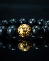 Gold Lucky Coin Ball Charm Large Black Beaded Bracelet