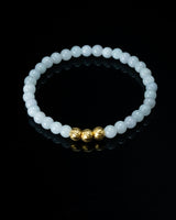 Golden Trio Charm Small White Beaded Jade Bracelet