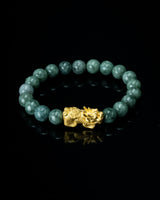 Gold Pixiu Charm Green Beaded Jade Bracelet