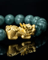 Gold Pixiu Charm Green Beaded Jade Bracelet