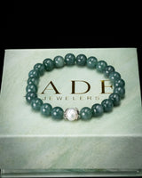 Silver Floral Pearl Blue Water Beaded Jade Bracelet