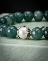 Silver Floral Pearl Blue Water Beaded Jade Bracelet