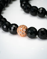 Golden Charm Beaded Diamond Cut Black Jade Necklace