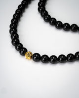 Gold Charm Black Beaded Jade Necklace