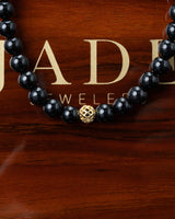 Gold Charm Black Beaded Jade Necklace