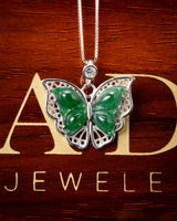 Silver Butterfly Green Jade Pendant