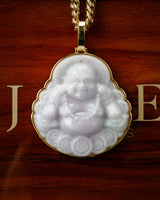 Gold Wrap Lucky Coin Buddha White Jade Pendants