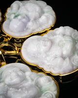 Gold Wrap Lucky Coin Buddha White Jade Pendants