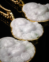 Gold Wrap Lucky Coin Buddha White Jade Pendants