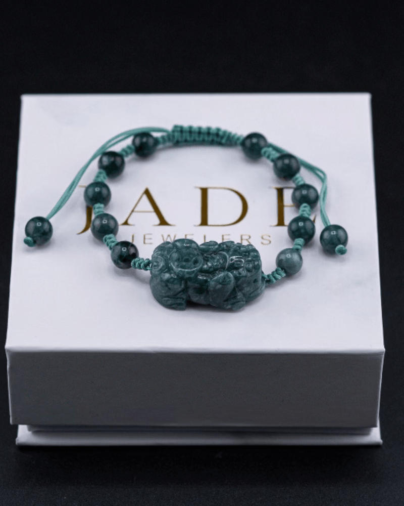 Blue Jade Bead Pixiu Rope Bracelet