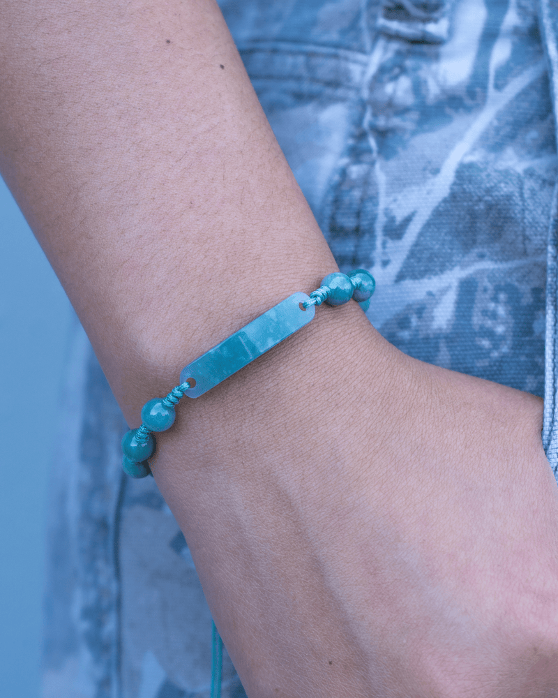 Blue Water Jade Bar Rope Bracelet