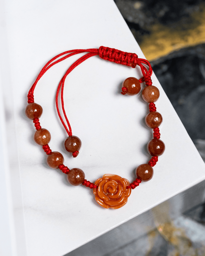 Rare Red Rose Jade Rope Bracelet
