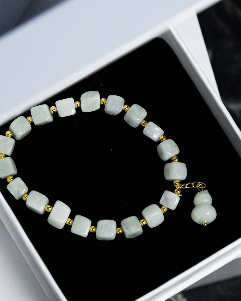 Cube Beaded Gong Jade Bracelet