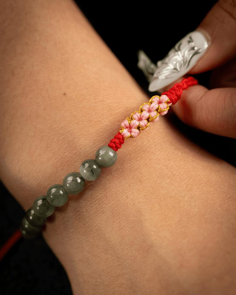 Beaded Red Rope Serene Blossom Jade Bracelet
