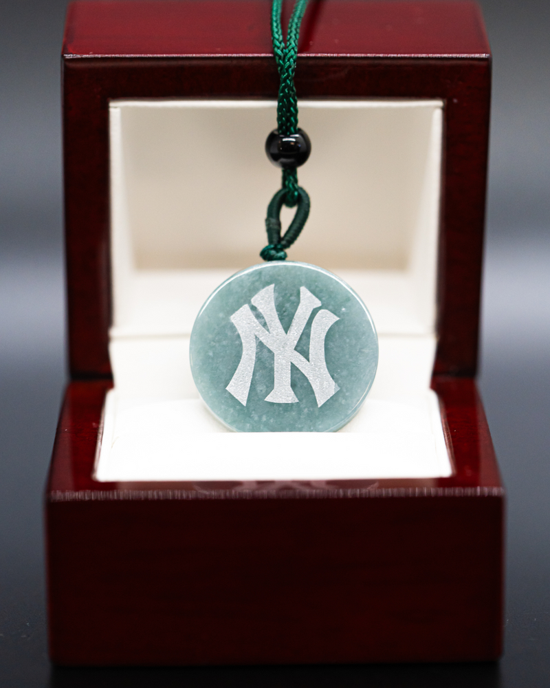 New York Engraved Circle Jade Pendant