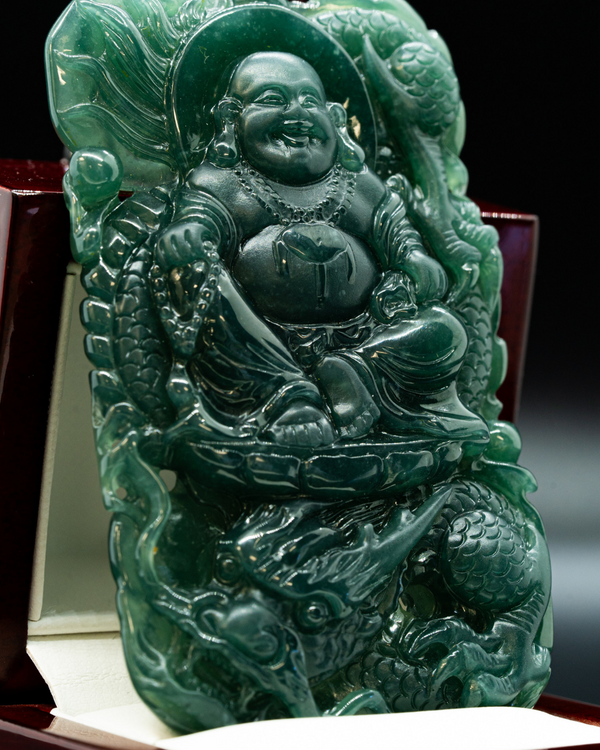 z. One of One Green Laughing Buddha w/ Dragon