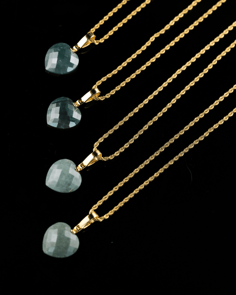Micro Diamond Cut Heart Jade Pendant