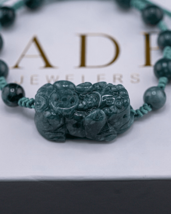 Blue Jade Bead Pixiu Rope Bracelet