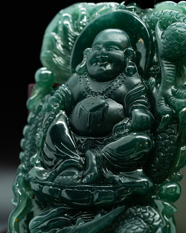 z. One of One Green Laughing Buddha w/ Dragon