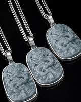 White Golden Lucky Coin Border Dragon Flying Over 4 Seas Jade Pendant