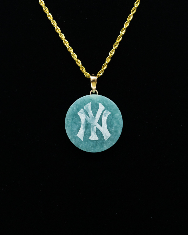 New York Engraved Circle Jade Pendant