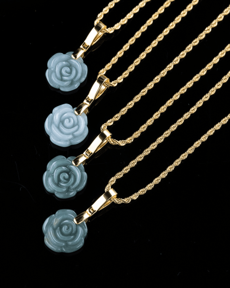 Micro Rose Blue Water Jade Pendant