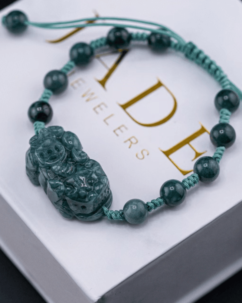 Blue Jade Bead Pixiu Rope Bracelet