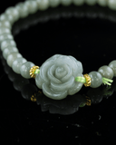 Rose Beaded Two Tone Green-White Jade Bracelet