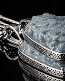 White Golden Lucky Coin Border Dragon Flying Over 4 Seas Jade Pendant