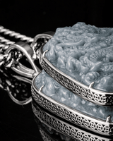 White Golden Lucky Coin Border Dragon Flying Over 4 Seas Jade Pendant