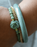 Rose Beaded Two Tone Green-White Jade Bracelet