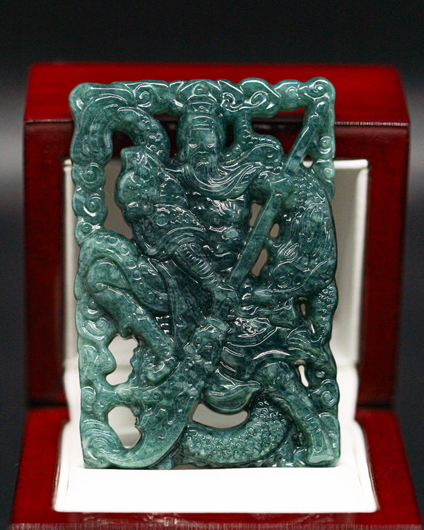 Guan Yu Dragon Valor Blue Water Jade Pendant