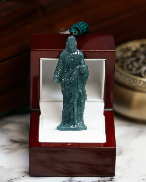 Standing Jesus Blue Water Jade Pendant